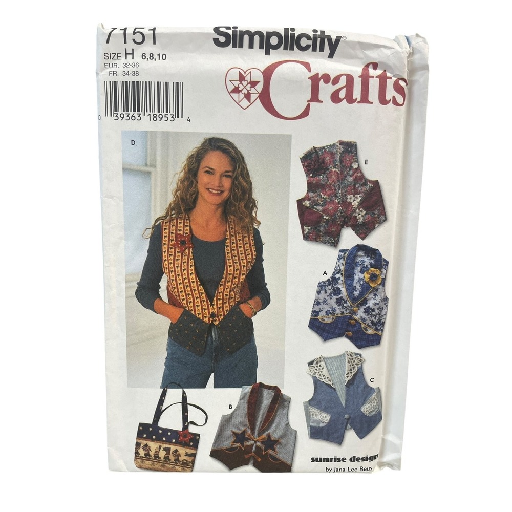 Simplicity 7151 Vest & Bag Pattern Misses Size 6-8-10 1990s Sunrise Designs